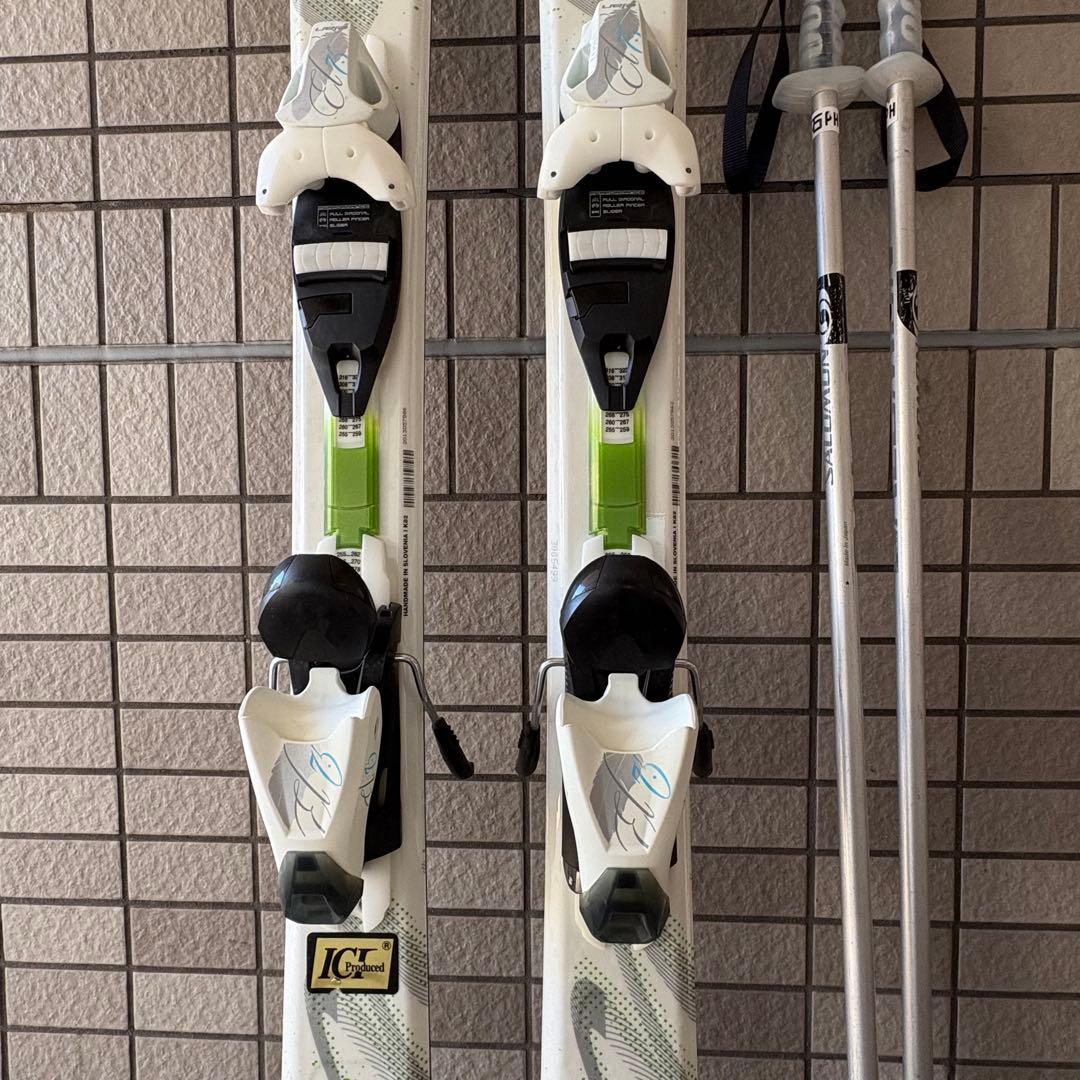 Elan スキー板 ホワイト/グリーン ポール付き
