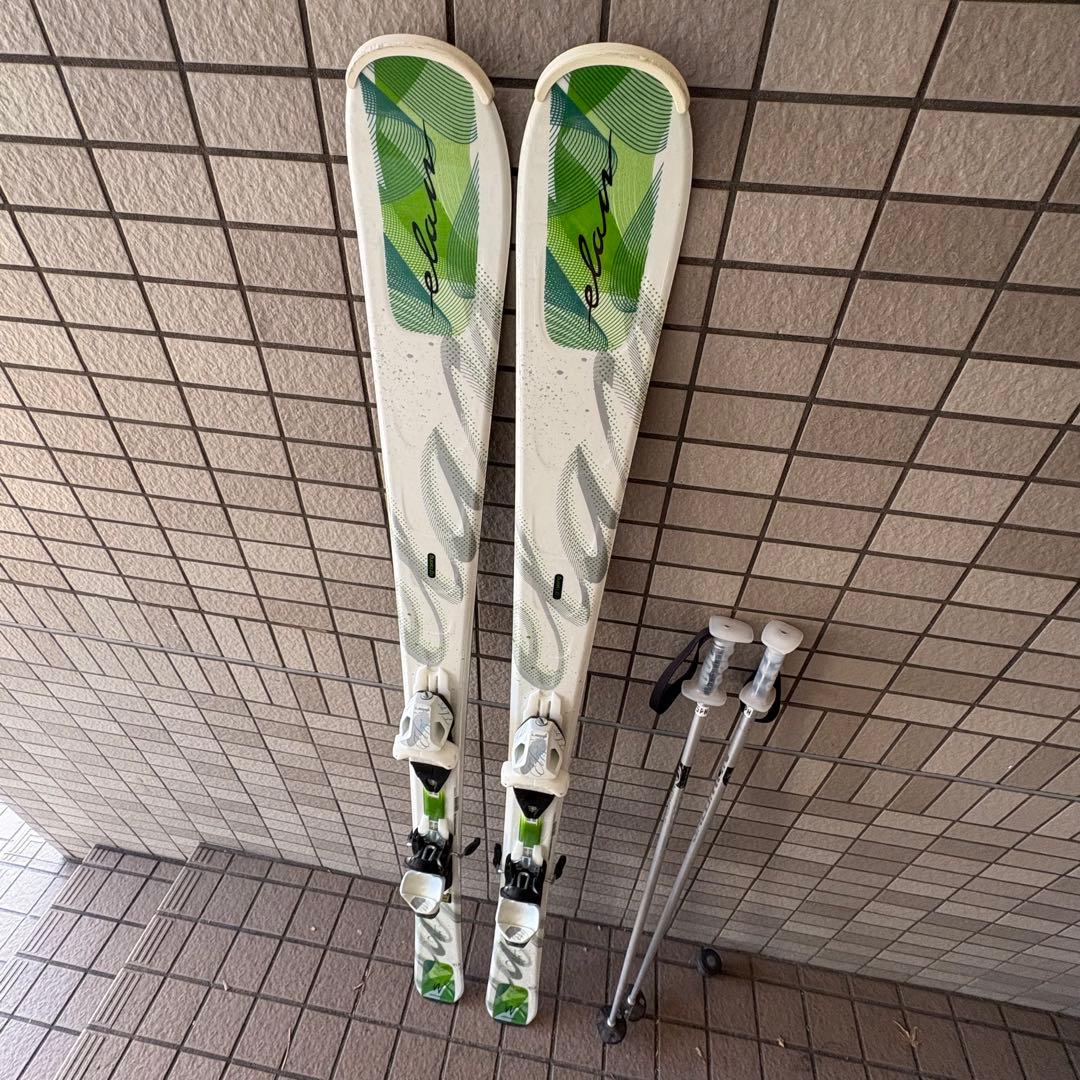 Elan スキー板 ホワイト/グリーン ポール付き