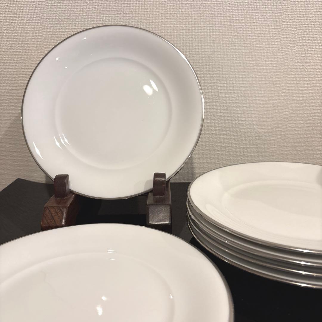 [アウガルテン]白磁・銀縁デザートプレート　6枚