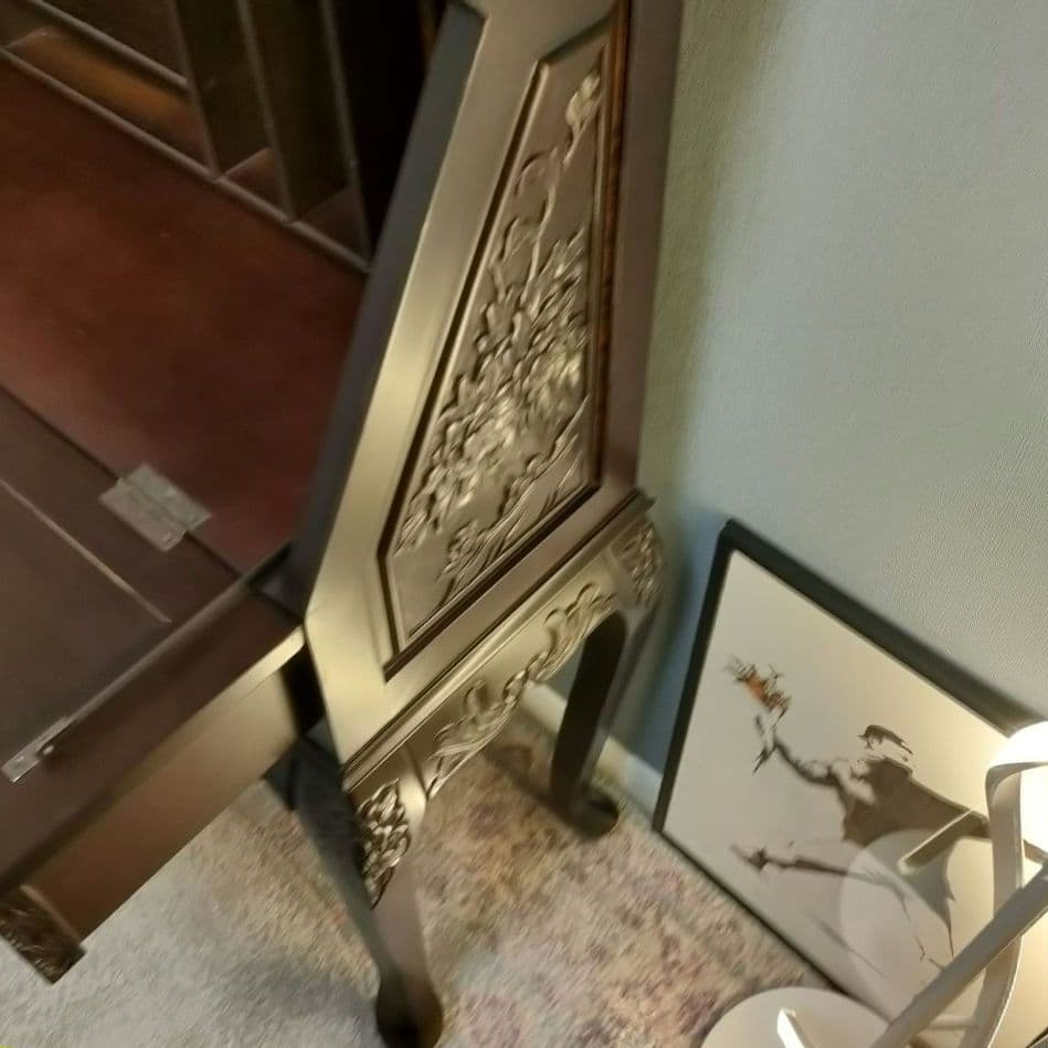 アンティーク調 猫脚ライティングビューロー 鳳凰×牡丹 彫り ダークブラウン