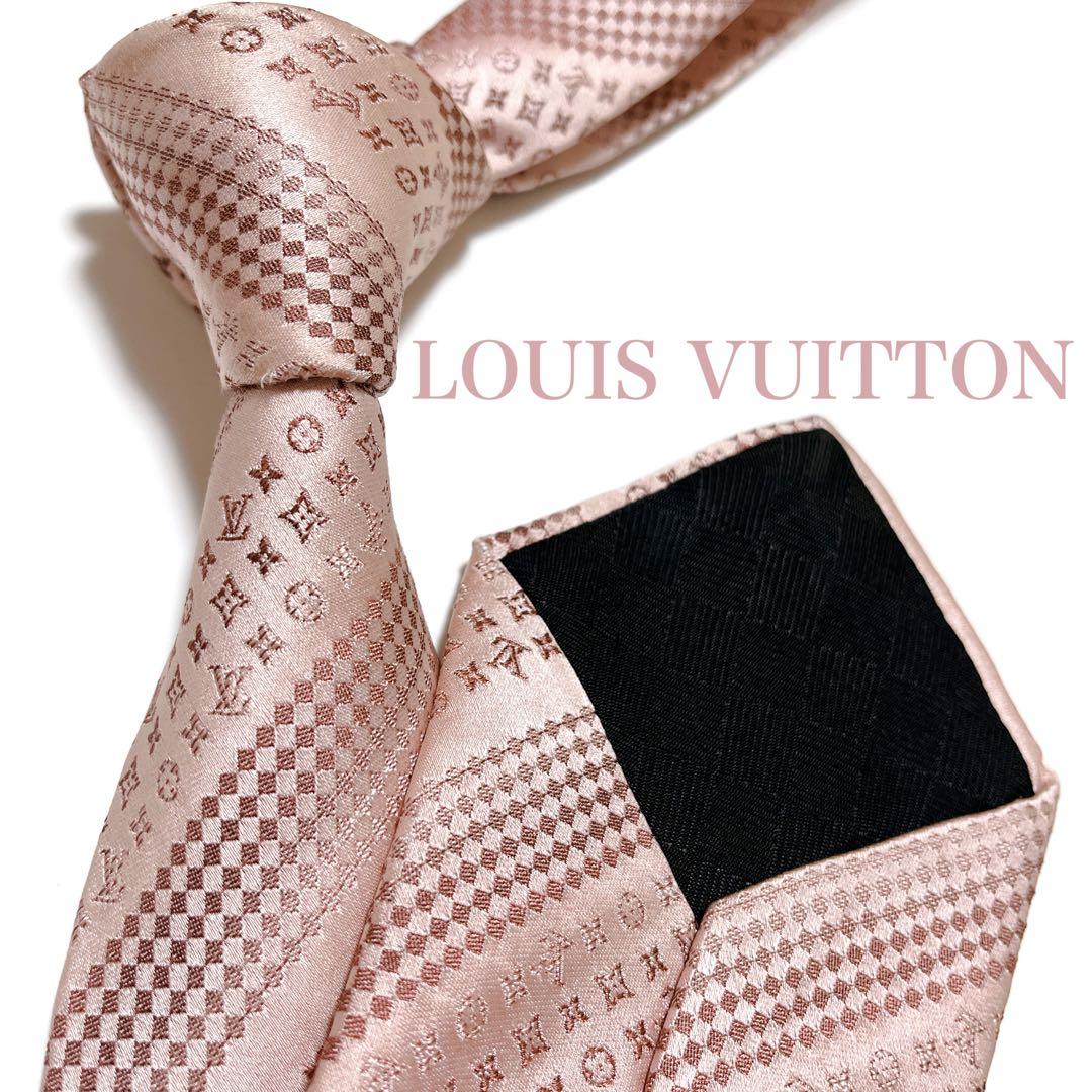 美品 ルイヴィトン ネクタイ ハイブランド モノグラム ダミエ 光沢 ジャガード
