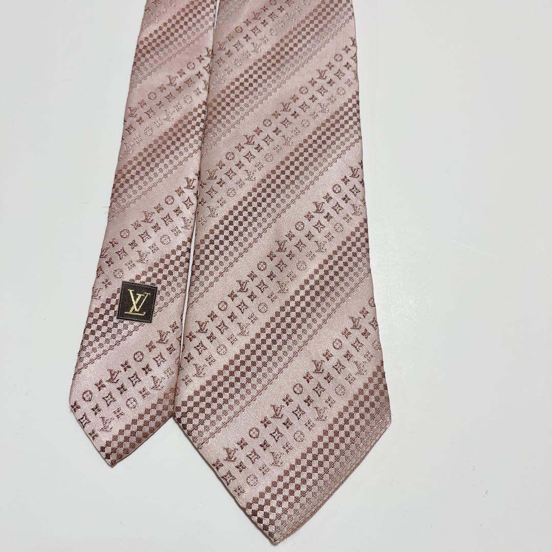 美品 ルイヴィトン ネクタイ ハイブランド モノグラム ダミエ 光沢 ジャガード