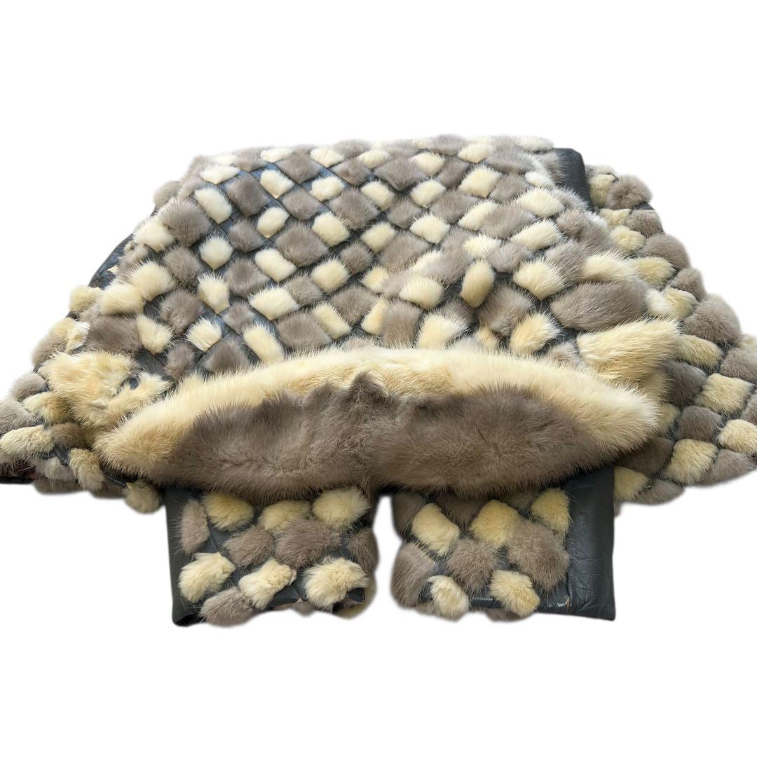 着丈80cm 希少デザイン パールミンク 染め レザーコート Aライン 裏地総柄