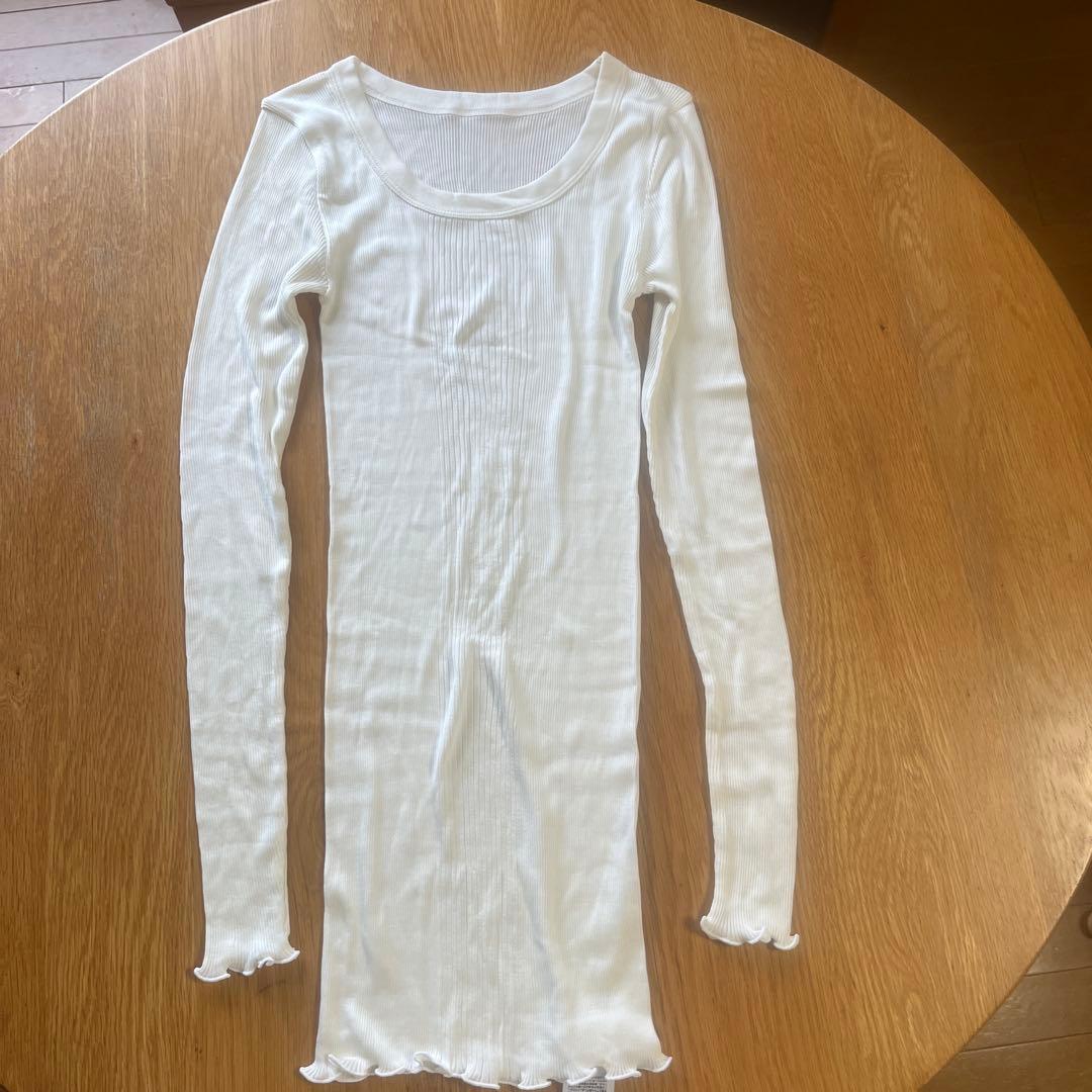 新品未使用ドレスハーセルフ カットソー シルクリブロングスリーブ オフ白 M〜L