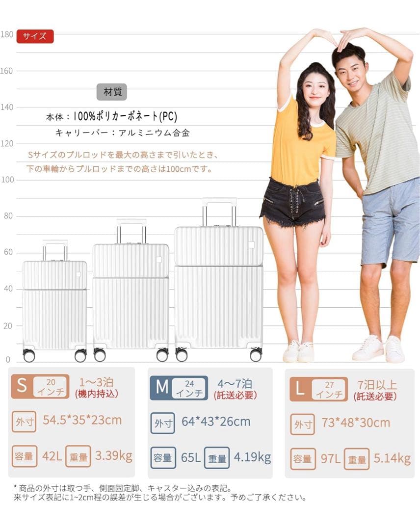 Ashard キャリーケース スーツケース Mサイズ ホワイト