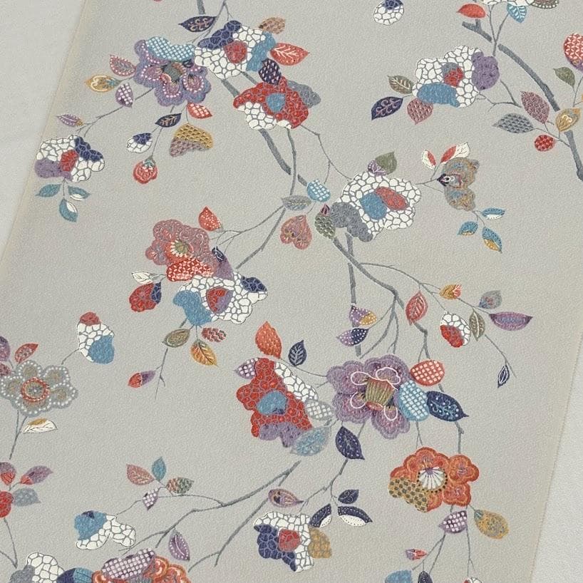 ゆりのはな　小紋着尺反物　小紋　着尺　反物　丹後ちりめん　花柄　正絹　B802