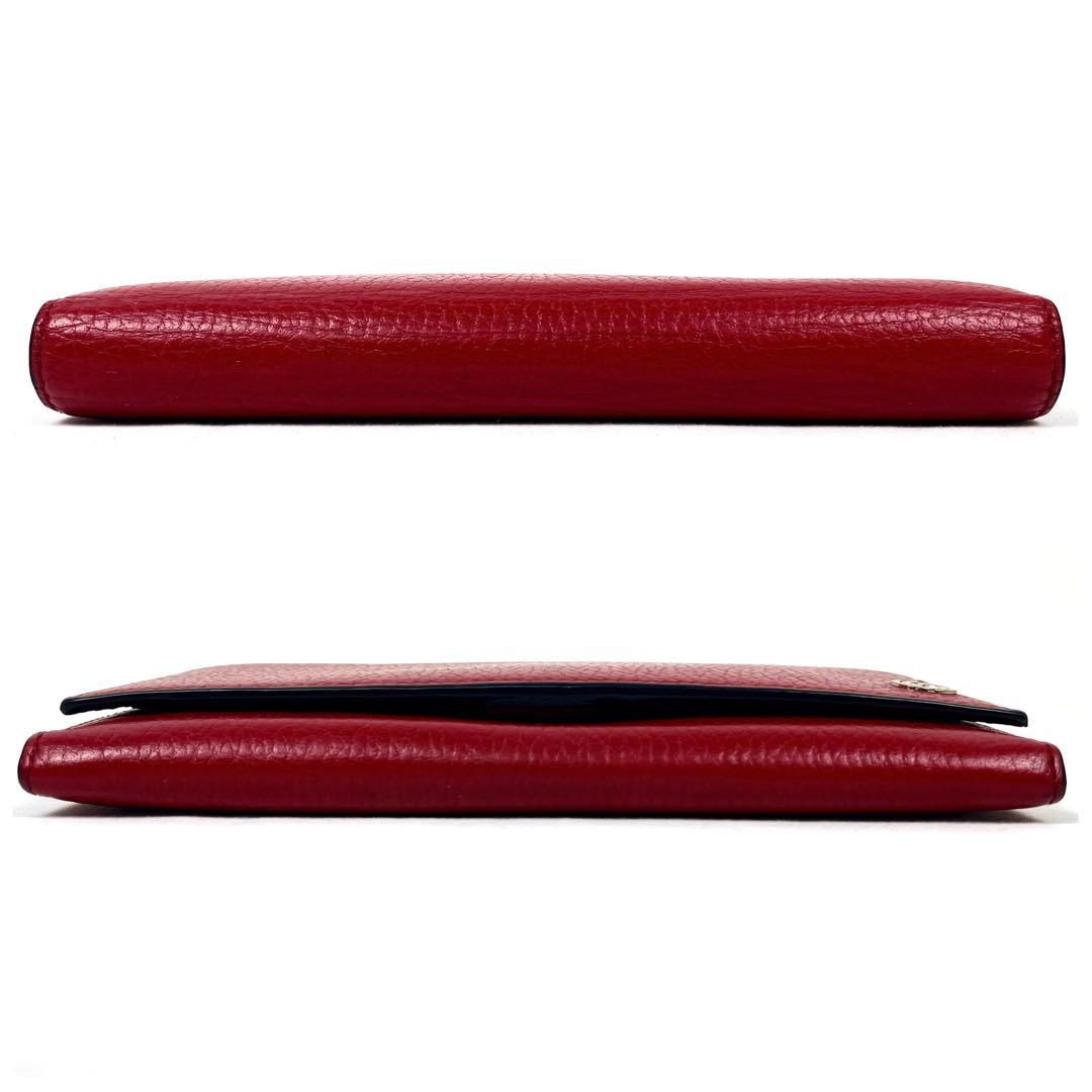 グッチ　長財布　インターロッキング　GGロゴ　フラップ　シボ革　レッド　未使用級