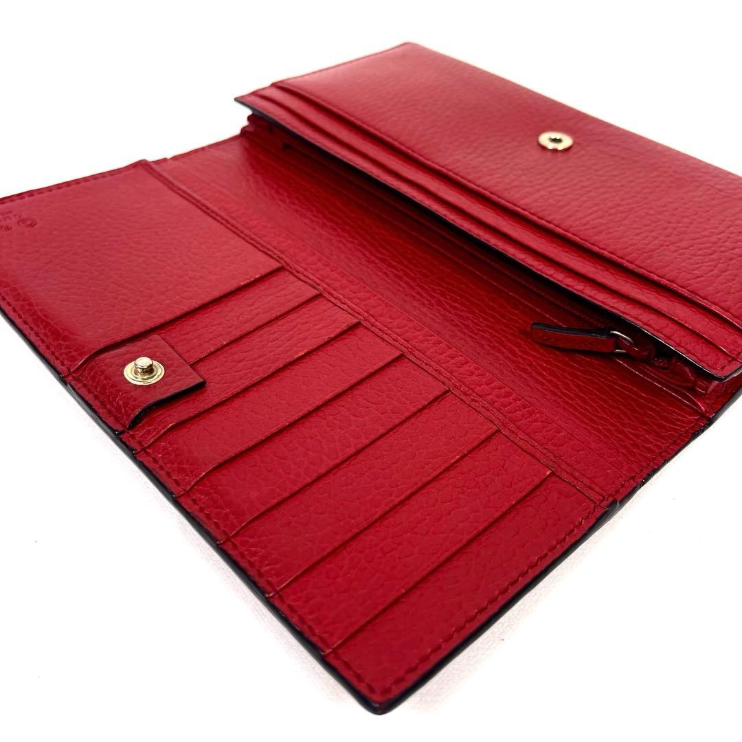 グッチ　長財布　インターロッキング　GGロゴ　フラップ　シボ革　レッド　未使用級