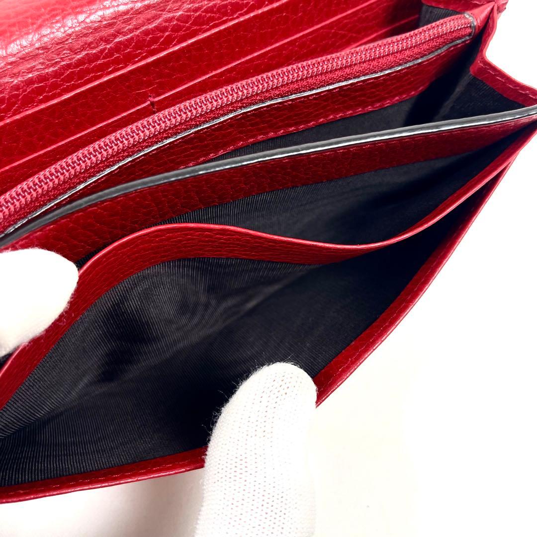 グッチ　長財布　インターロッキング　GGロゴ　フラップ　シボ革　レッド　未使用級