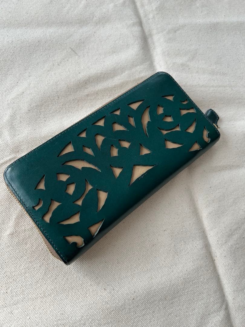 genten ゲンテン ガーデンカットワーク　長財布　ブルーグリー