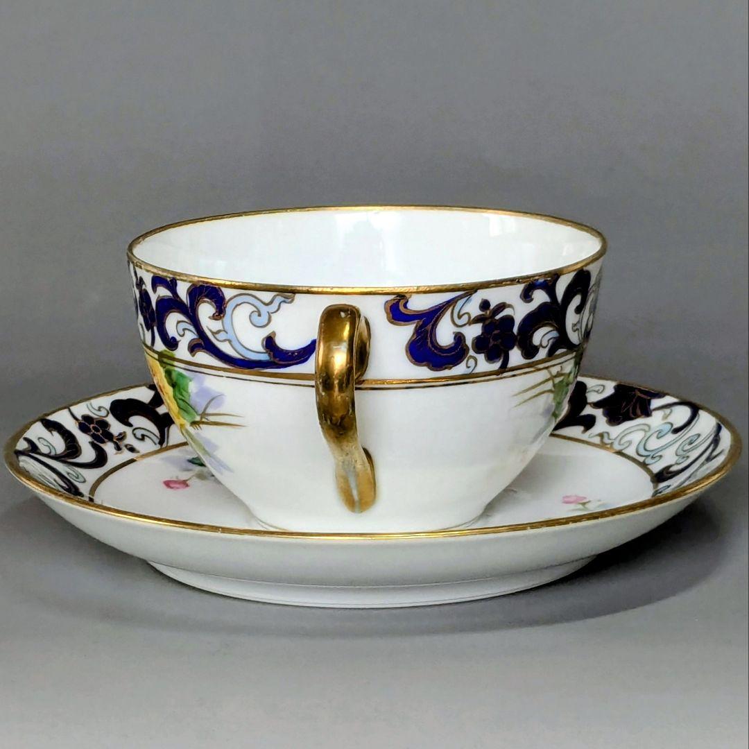 オールドノリタケ銘品!! 金彩藍帯薔薇図紋　キャビネットカップ＆ソーサー