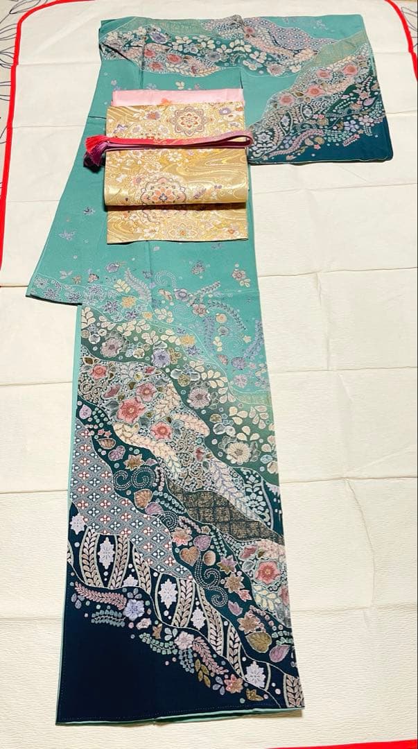 訪問着フルセット　辻ヶ花　絞り　金彩　道長取り　正絹　ガード加工済み