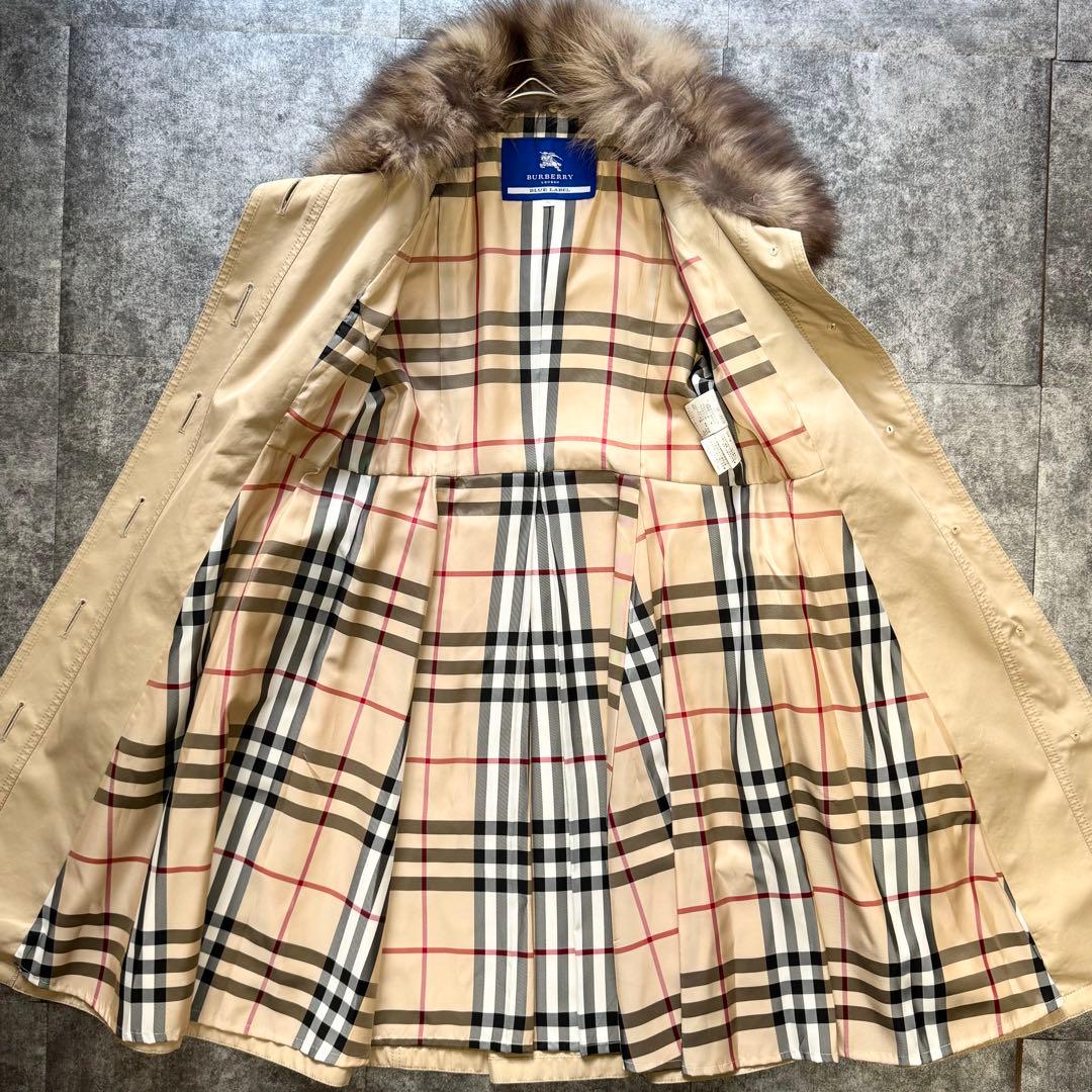 【美品】バーバリーブルーレーベル ノバチェック フォックスファー トレンチコート