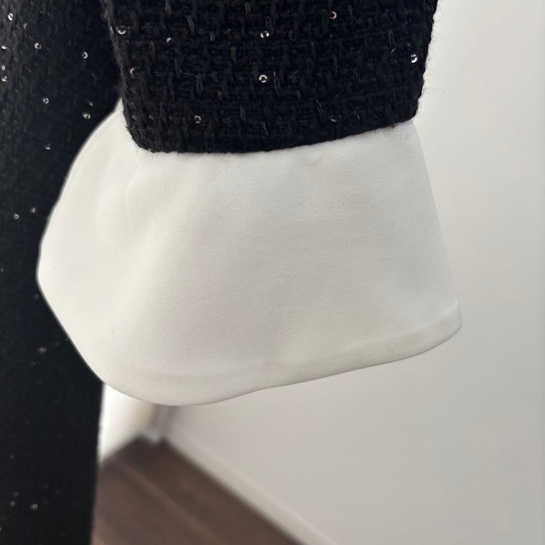 【LEJA】S 花柄スパンコールフレアドレスワンピース　ブラック