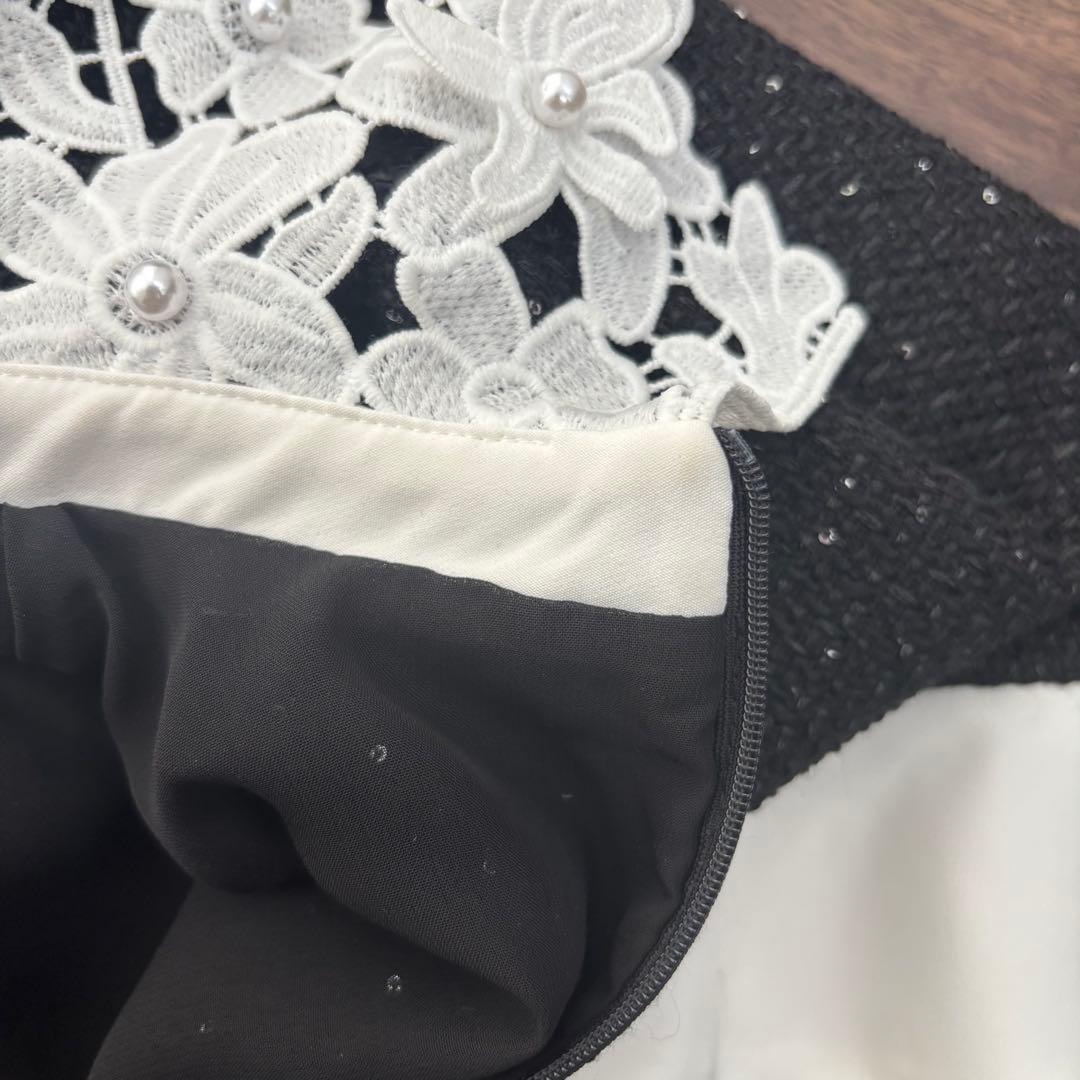 【LEJA】S 花柄スパンコールフレアドレスワンピース　ブラック