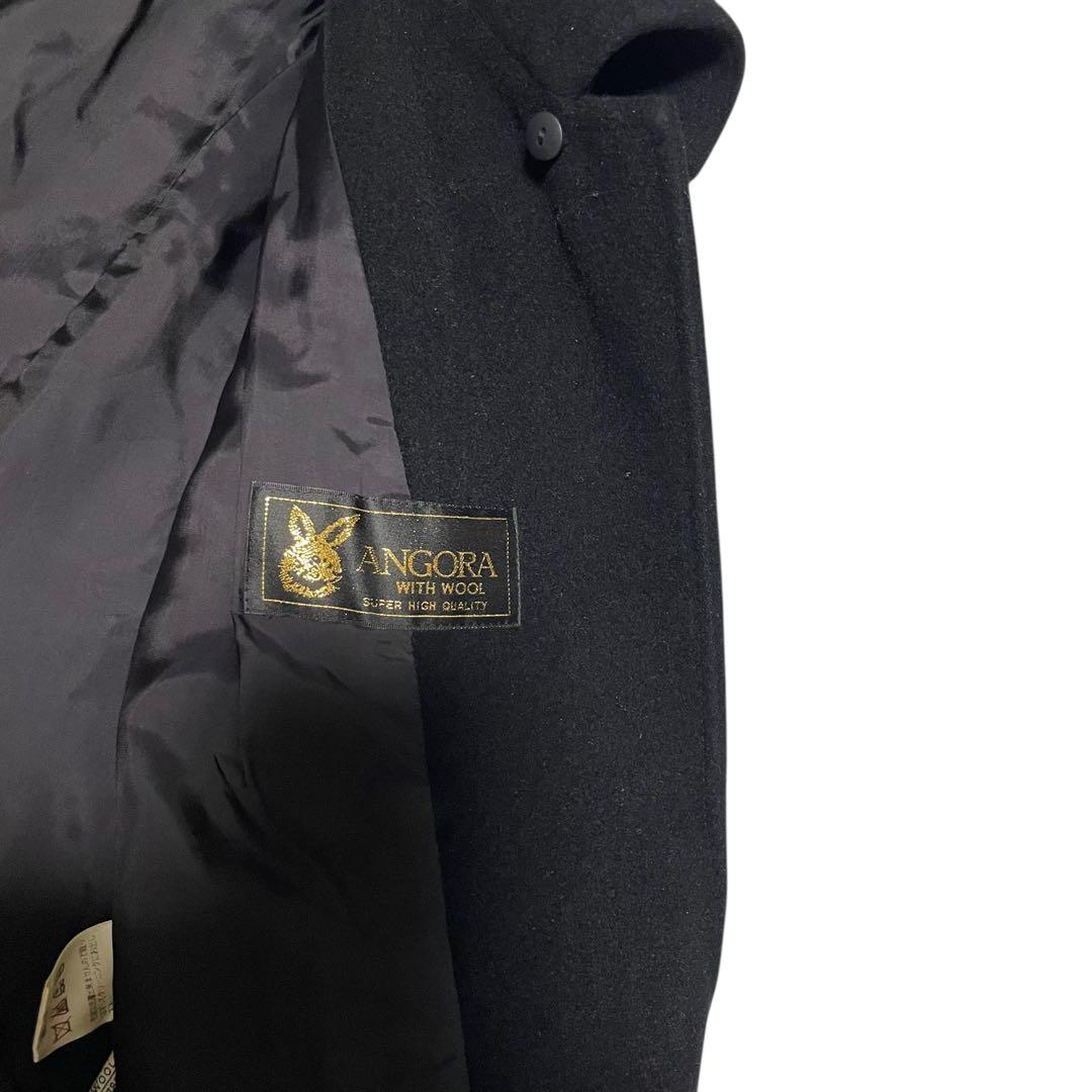 アンゴラ100%【POIGNET】マキシ丈ロングチェスターコート 日本製 黒 L