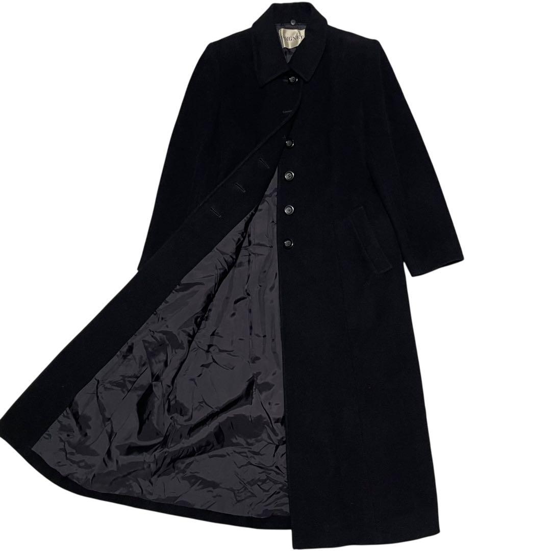 アンゴラ100%【POIGNET】マキシ丈ロングチェスターコート 日本製 黒 L