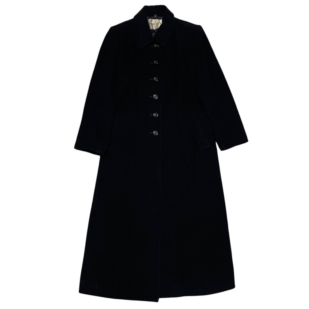 アンゴラ100%【POIGNET】マキシ丈ロングチェスターコート 日本製 黒 L