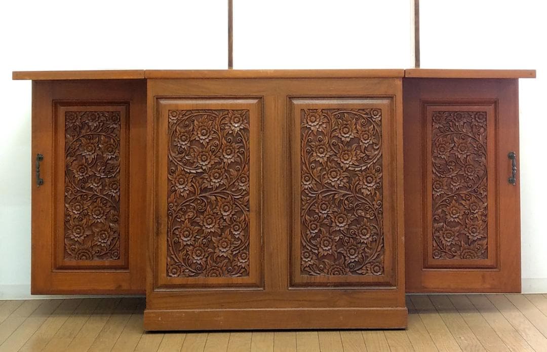 木製 アンティーク チーク材 バーカウンター キッチンカウンター ワインラック