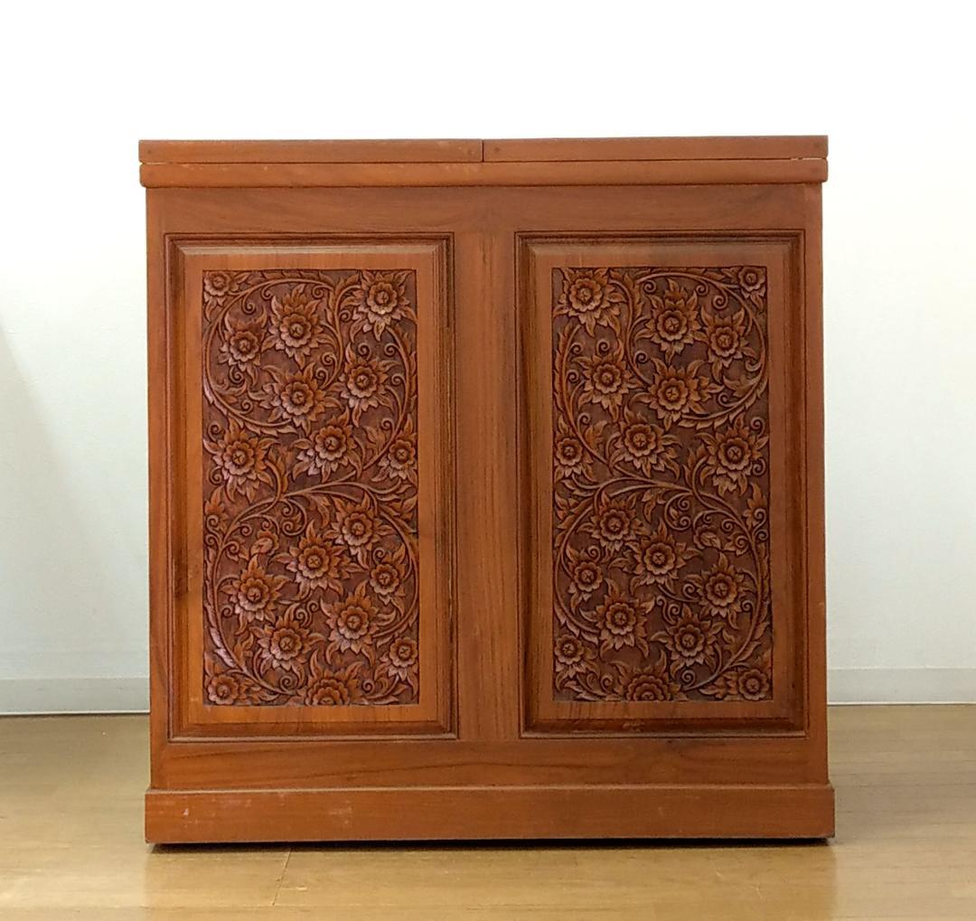 木製 アンティーク チーク材 バーカウンター キッチンカウンター ワインラック