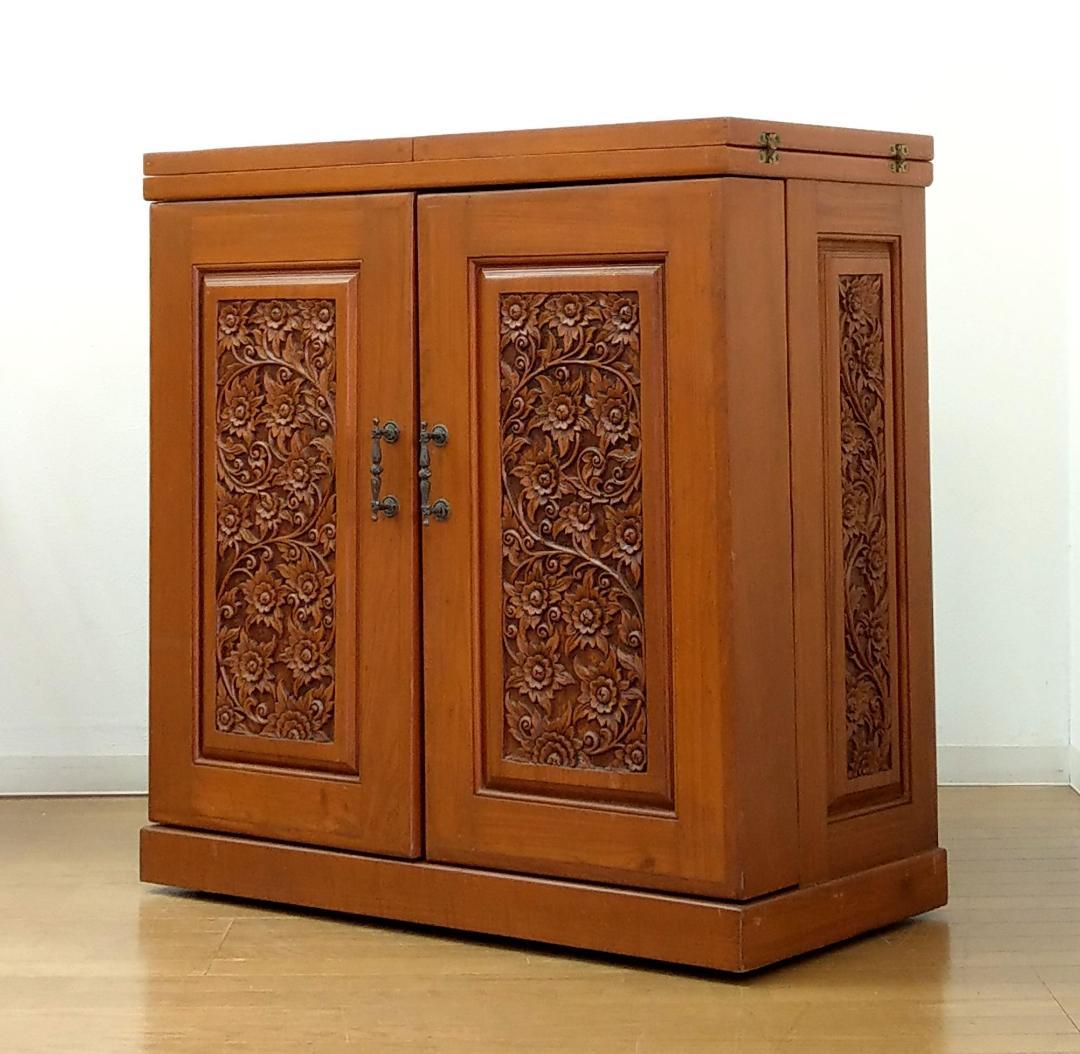 木製 アンティーク チーク材 バーカウンター キッチンカウンター ワインラック