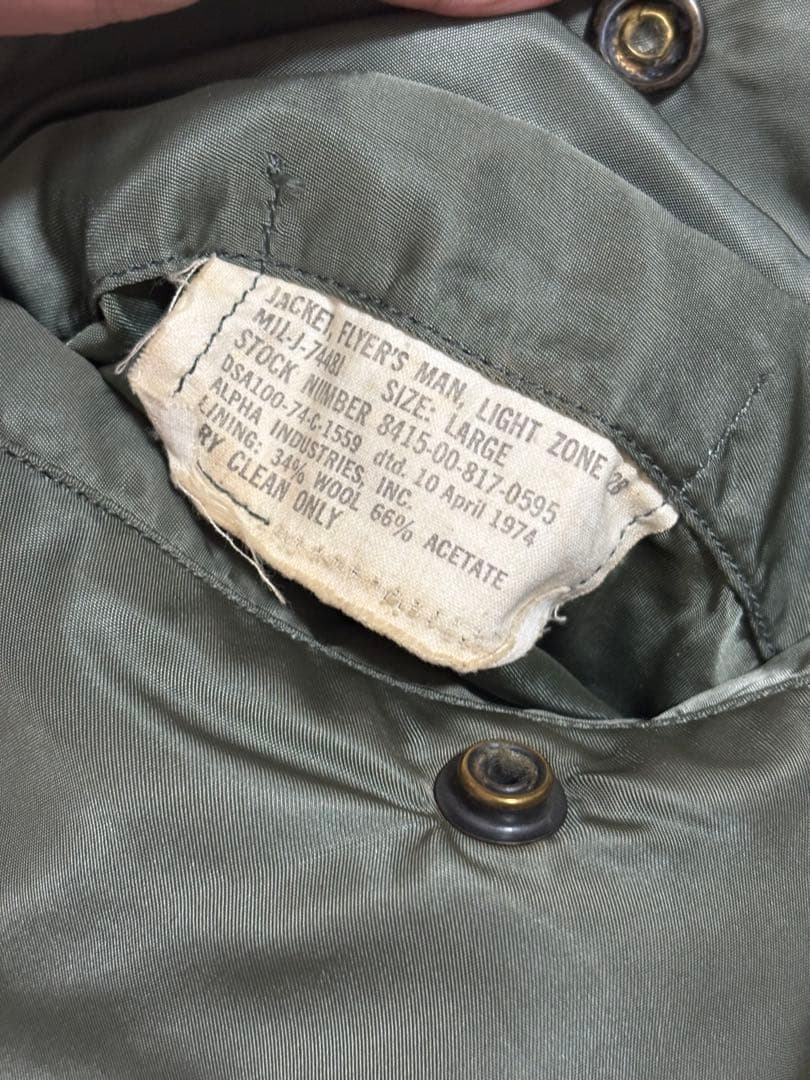 70s l2b フライトジャケット　表記サイズL