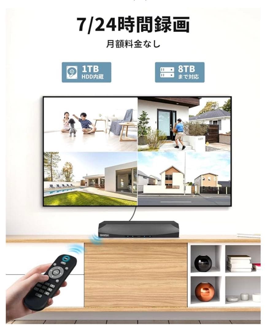 10095 OHWOAI POE防犯カメラセット 4台 有線防犯