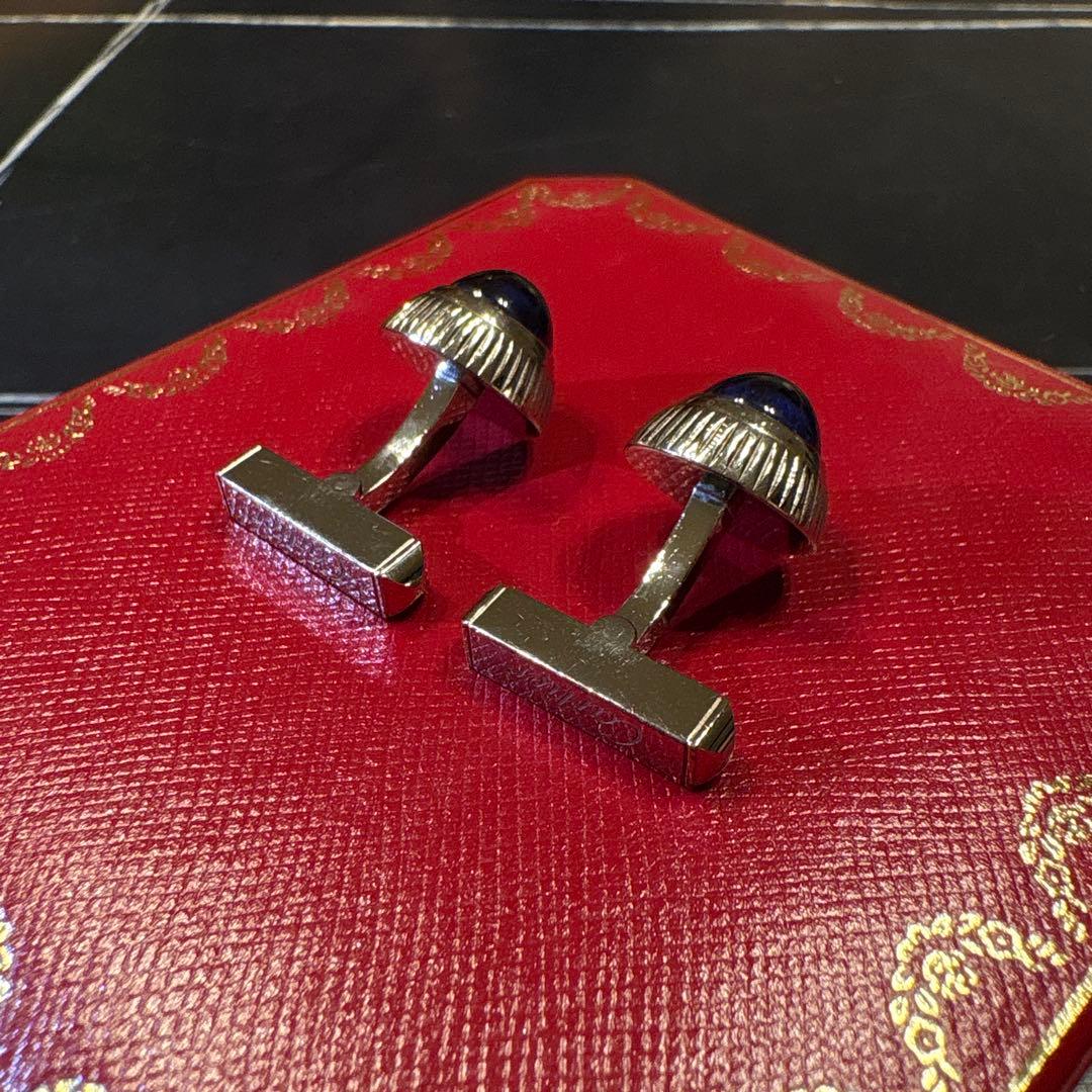 Cartier 青いラウンド型カフリンクス ケース付き
