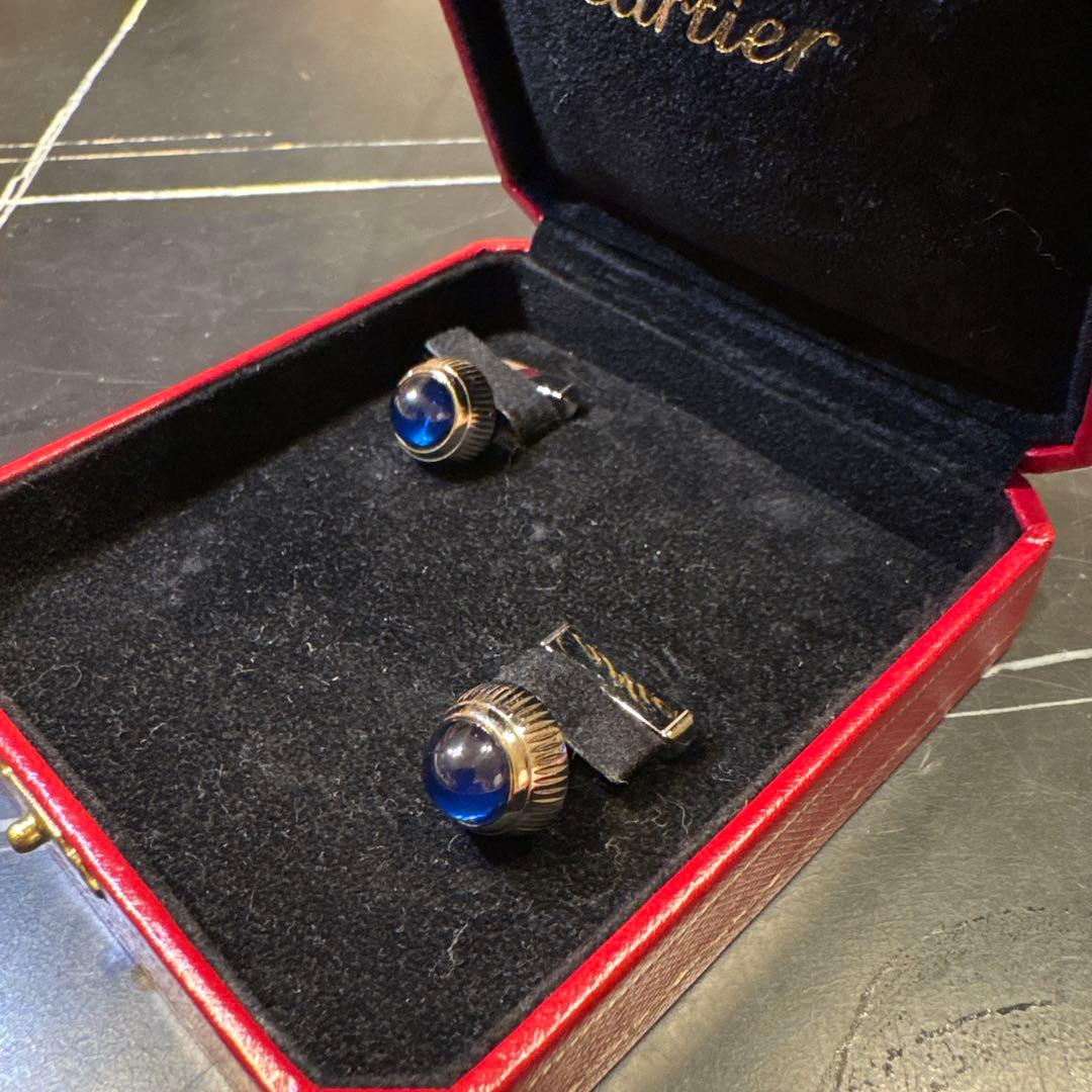 Cartier 青いラウンド型カフリンクス ケース付き