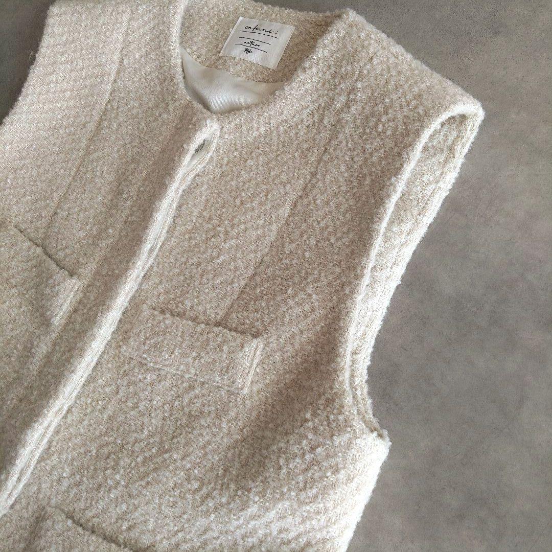 【25AW】パシオーネ カフネ ツイードベスト フリンジ アイボリー