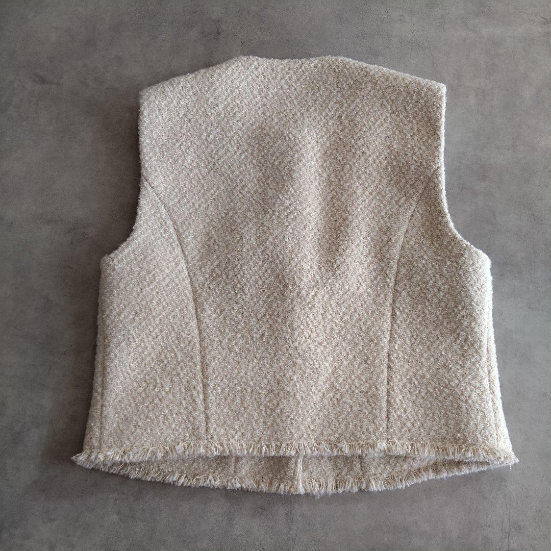 【25AW】パシオーネ カフネ ツイードベスト フリンジ アイボリー