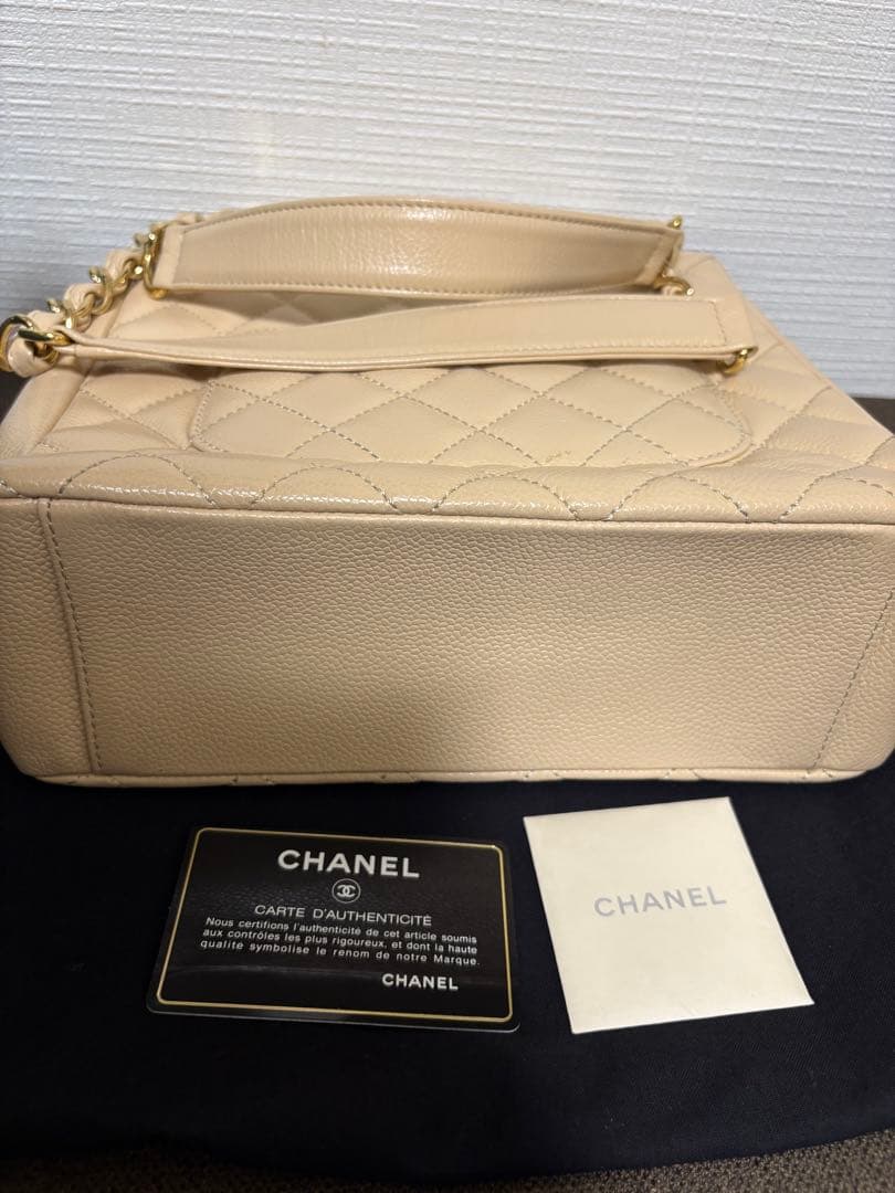 美品 シャネル マトラッセ チェーンショルダー キャビアスキン ベージュ