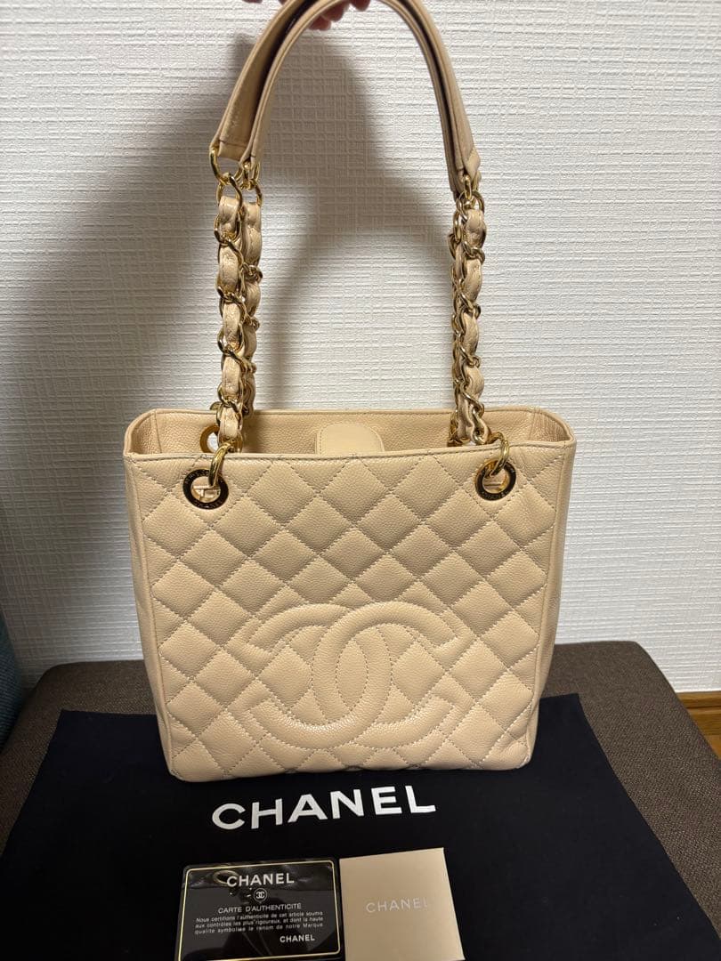 美品 シャネル マトラッセ チェーンショルダー キャビアスキン ベージュ