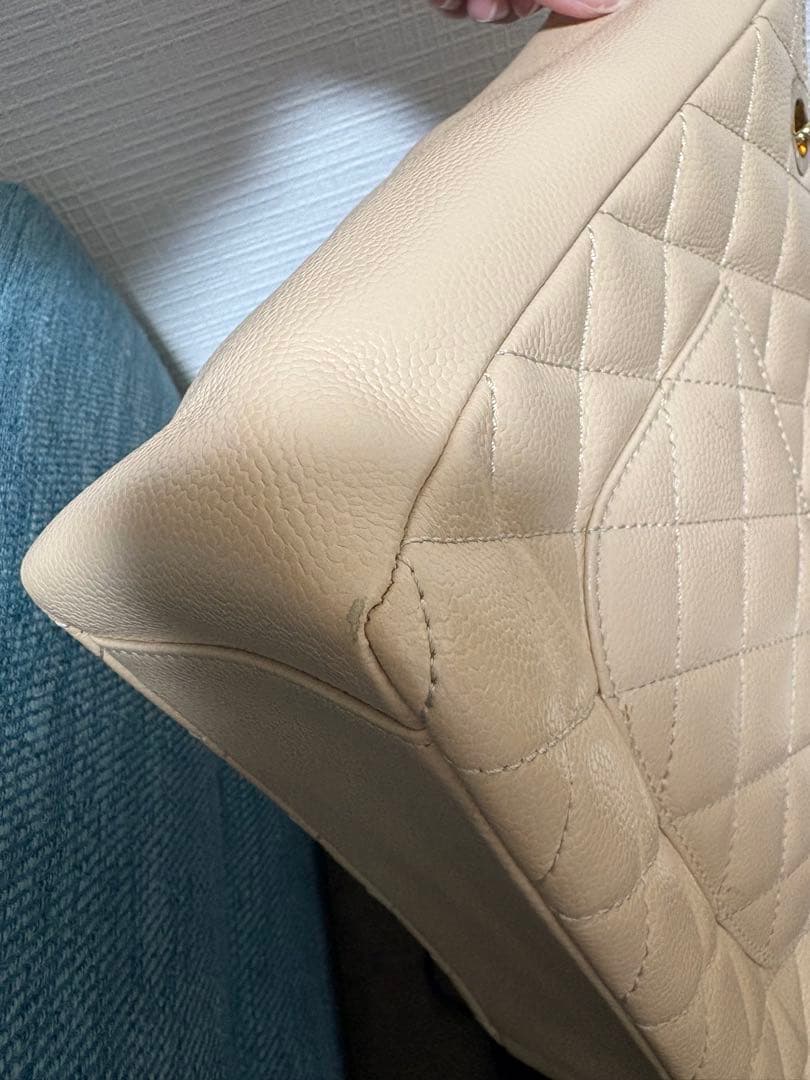 美品 シャネル マトラッセ チェーンショルダー キャビアスキン ベージュ