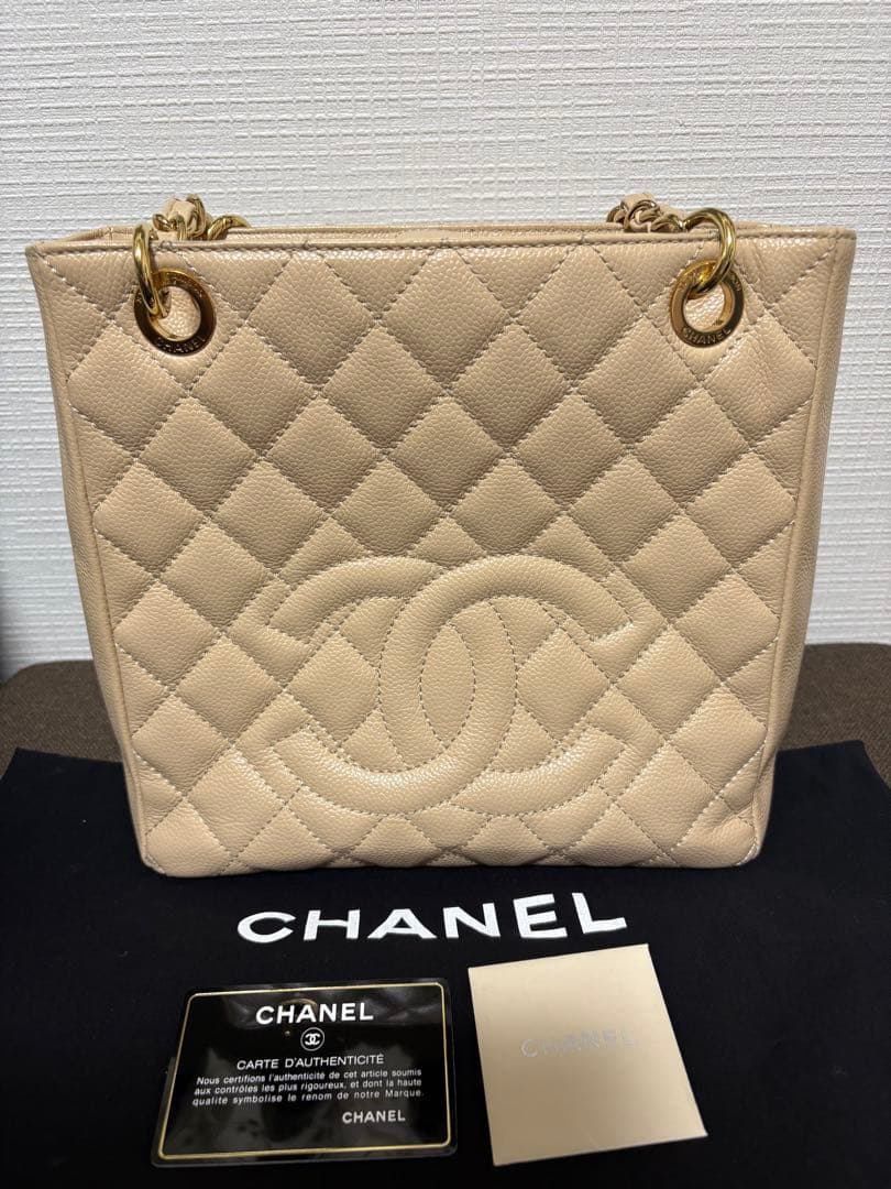 美品 シャネル マトラッセ チェーンショルダー キャビアスキン ベージュ