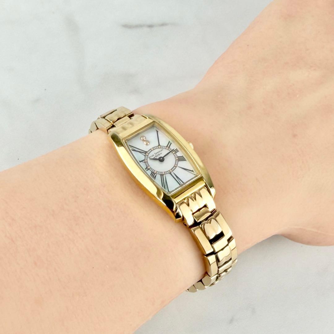 【稼働】 美品 スタージュエリー シェル文字盤 ゴールド 2Pダイヤ ソーラー