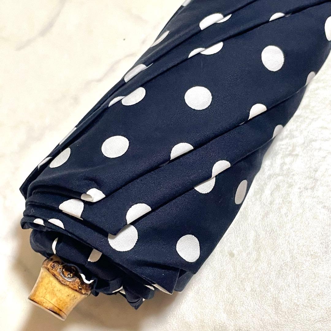 極美品♪トラディショナルウェザーウェア　パラソル バンブー 傘 ドット ネイビー