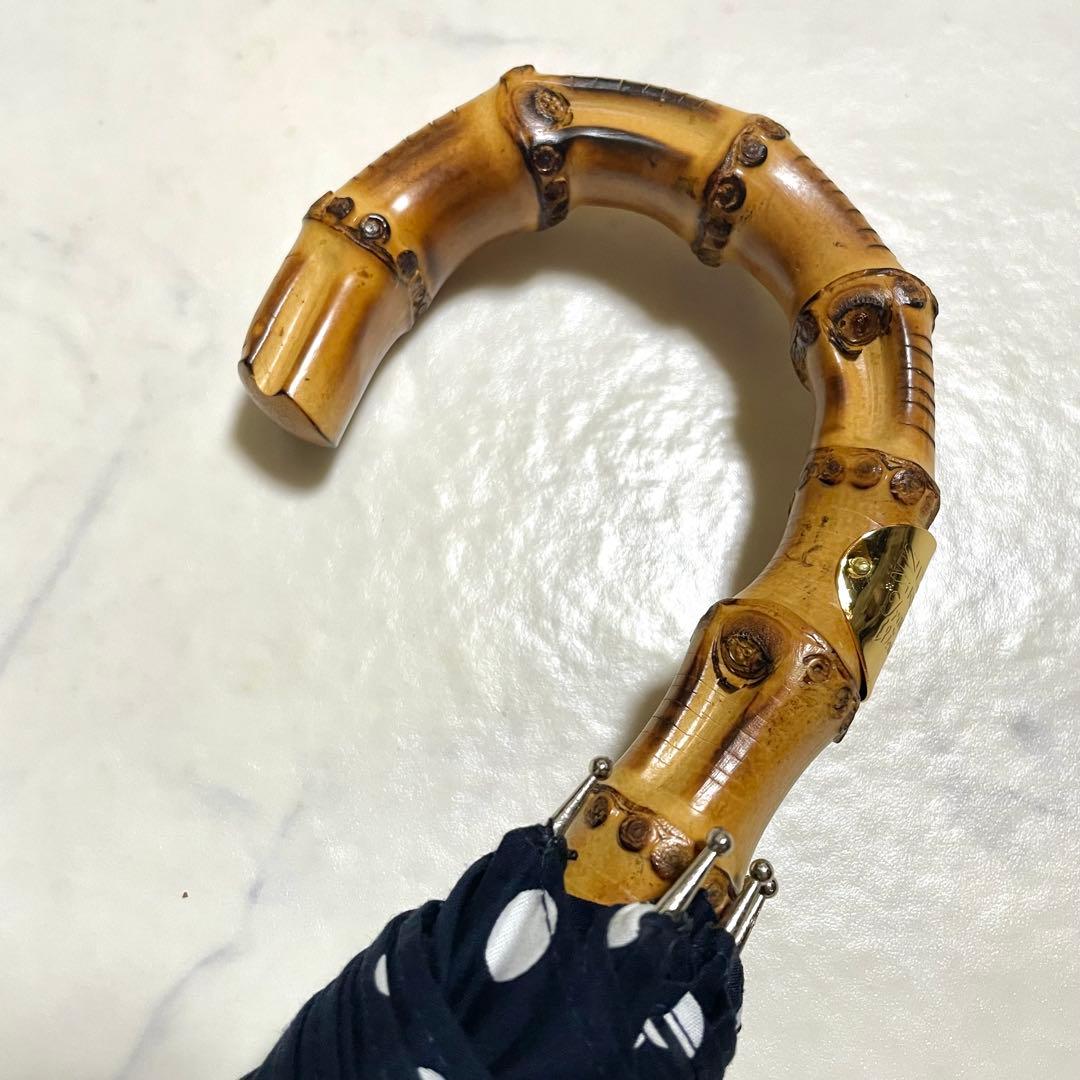 極美品♪トラディショナルウェザーウェア　パラソル バンブー 傘 ドット ネイビー