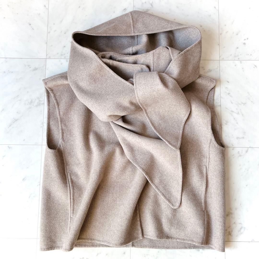 美品 ユナイテッドアローズ ベスト ジレ フード付き ノーカラー ベージュ F