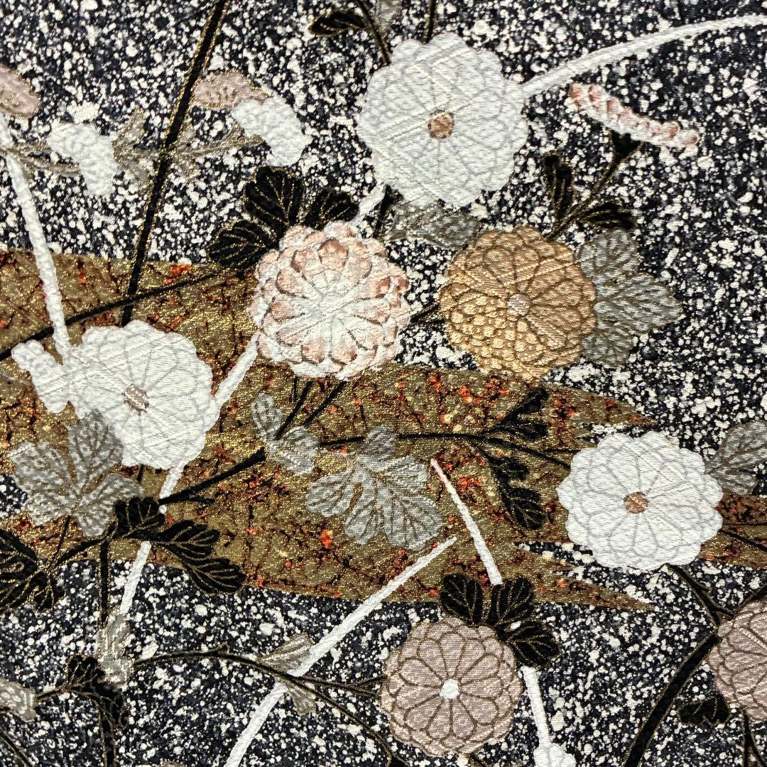 D144 訪問着　叩き染め　花模様　金彩　正絹　着物　袷　極美品