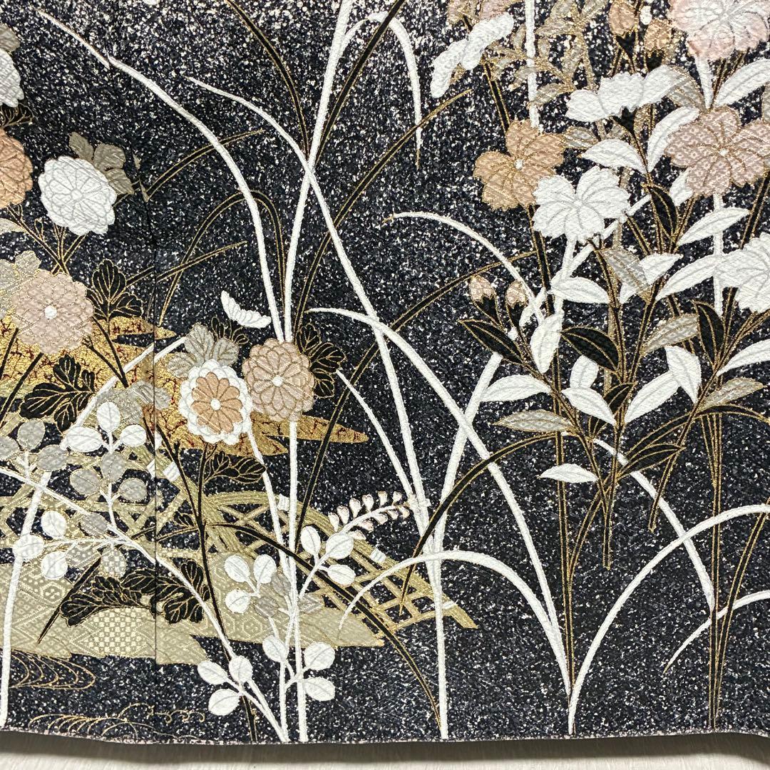 D144 訪問着　叩き染め　花模様　金彩　正絹　着物　袷　極美品