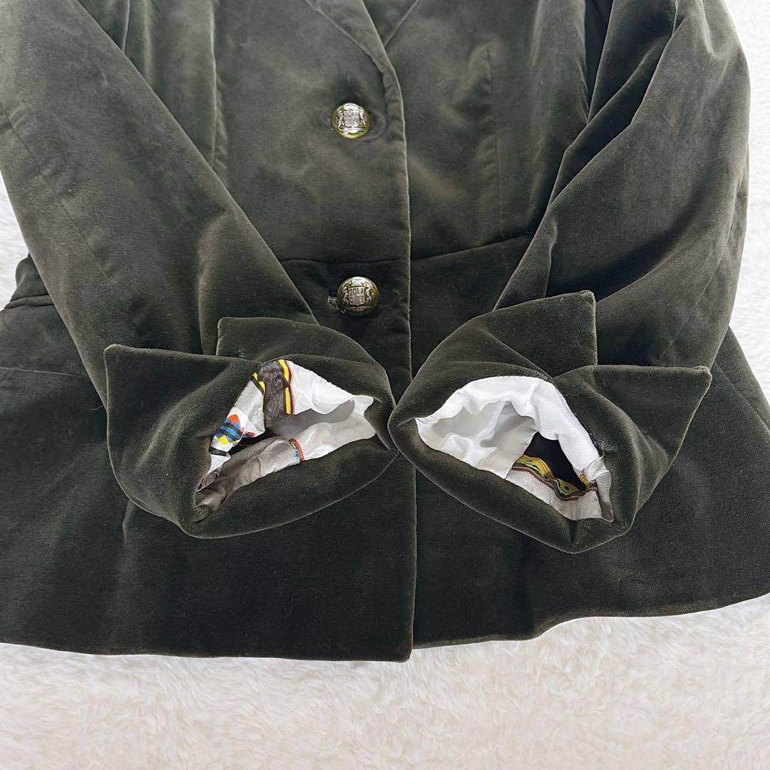 希少✨【エトロ】ベロア テーラードジャケット ダークグリーン 裏地総柄 42