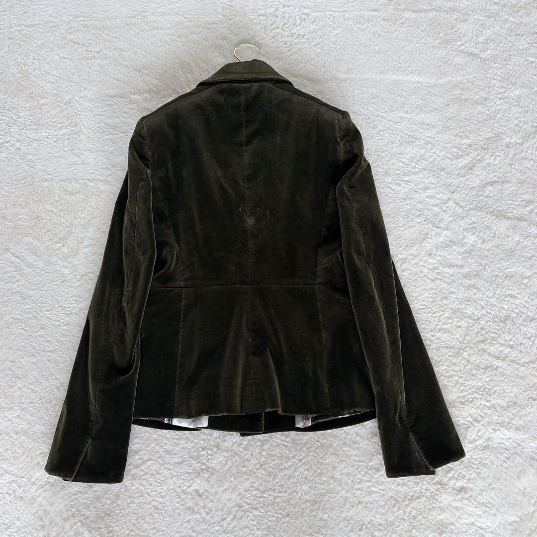 希少✨【エトロ】ベロア テーラードジャケット ダークグリーン 裏地総柄 42