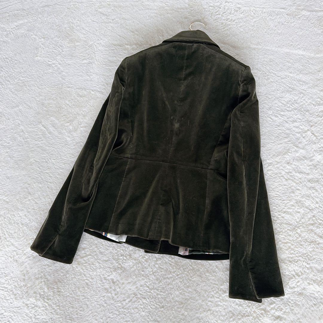 希少✨【エトロ】ベロア テーラードジャケット ダークグリーン 裏地総柄 42