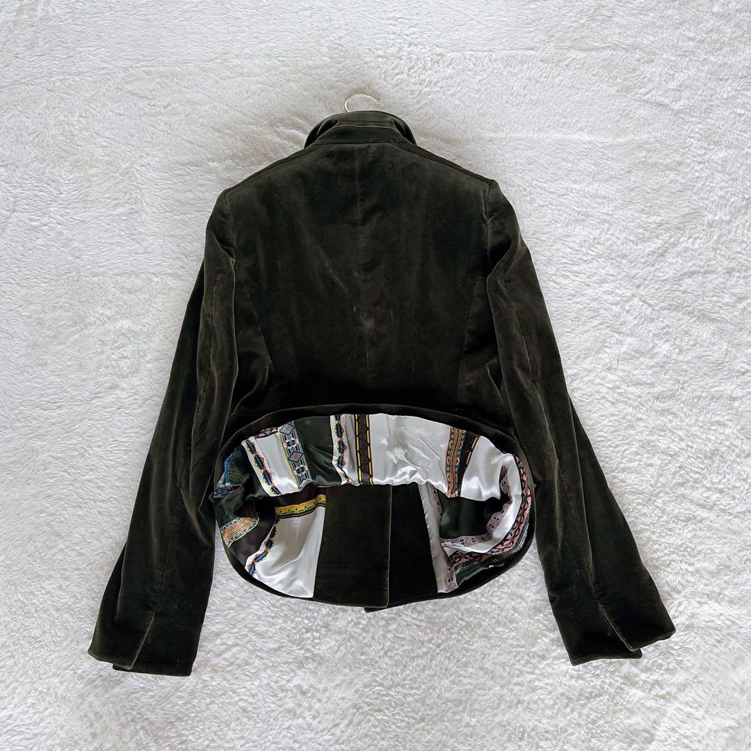 希少✨【エトロ】ベロア テーラードジャケット ダークグリーン 裏地総柄 42