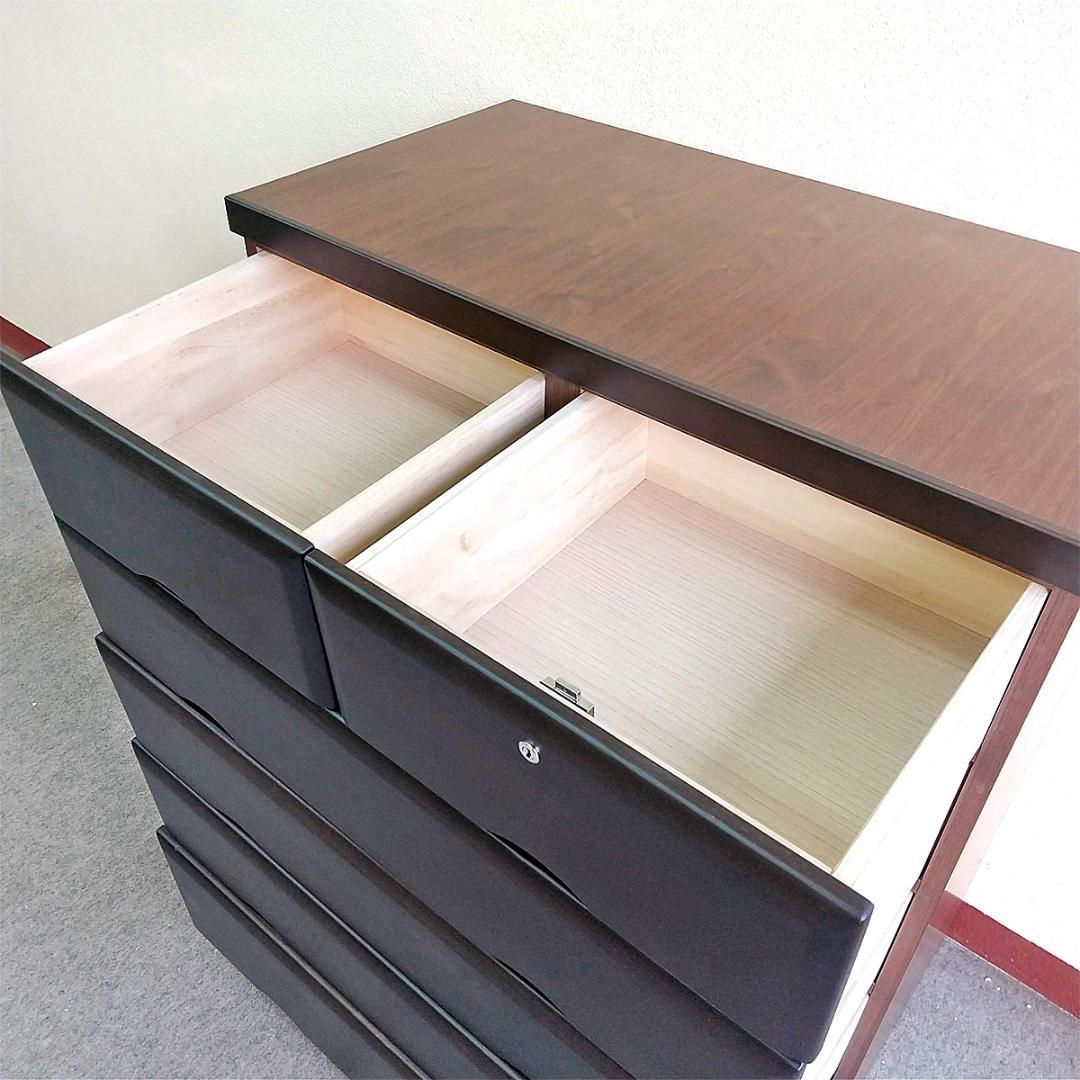 チェスト　5段　幅80cm　天然木桐材　鍵付き　日本製　ダークブラウン　完成品