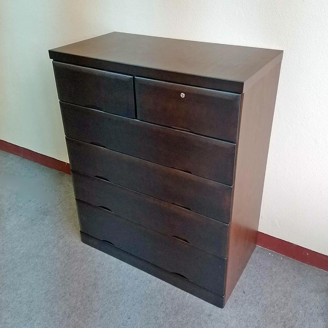 チェスト　5段　幅80cm　天然木桐材　鍵付き　日本製　ダークブラウン　完成品