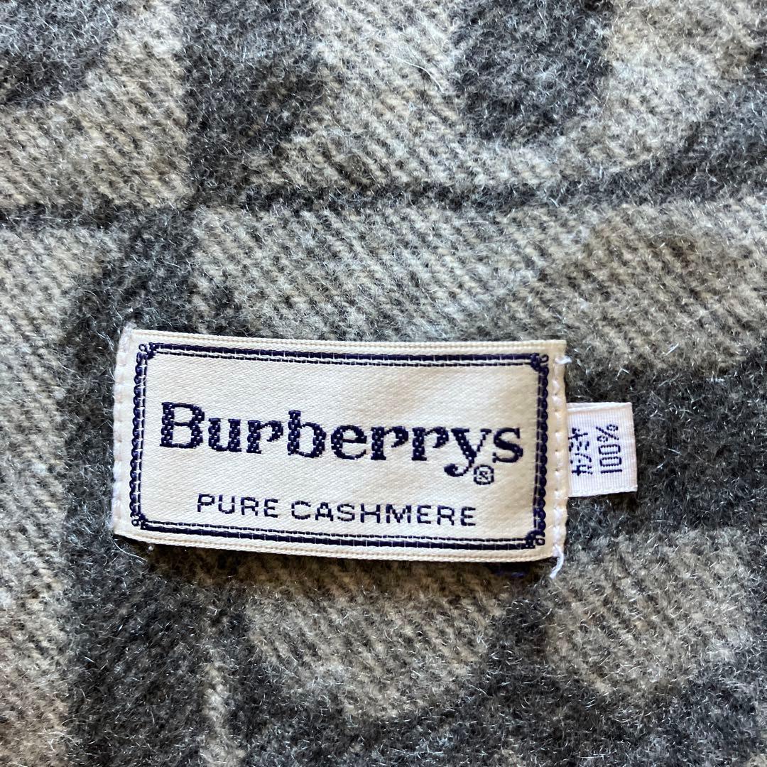 バーバリー　マフラー　グレー　中古　Bロゴ　黄ばみ　縮みあり　カシミヤ100