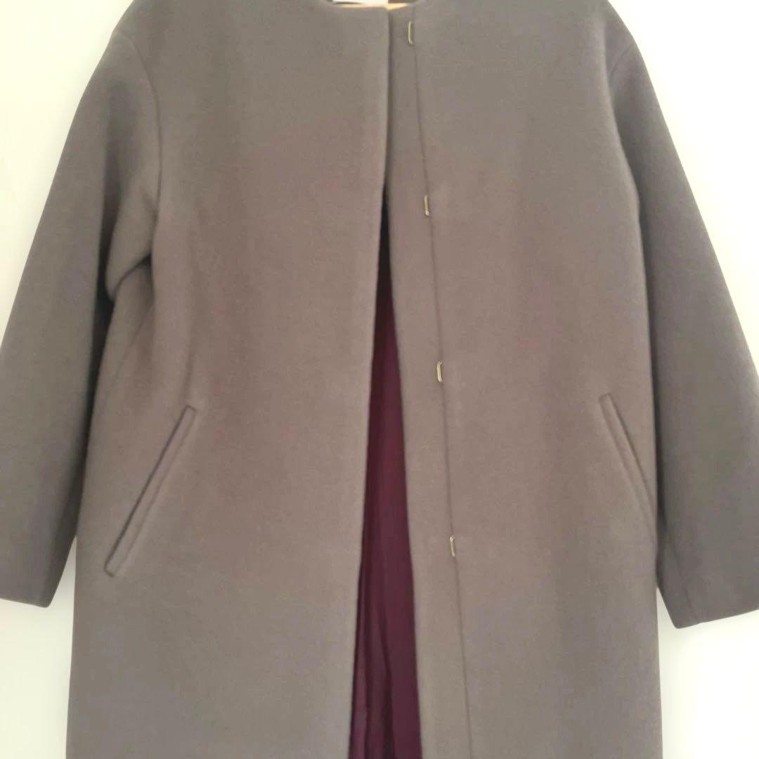 【美品】IENA ラムウールノーカラーコート　38 グレージュ