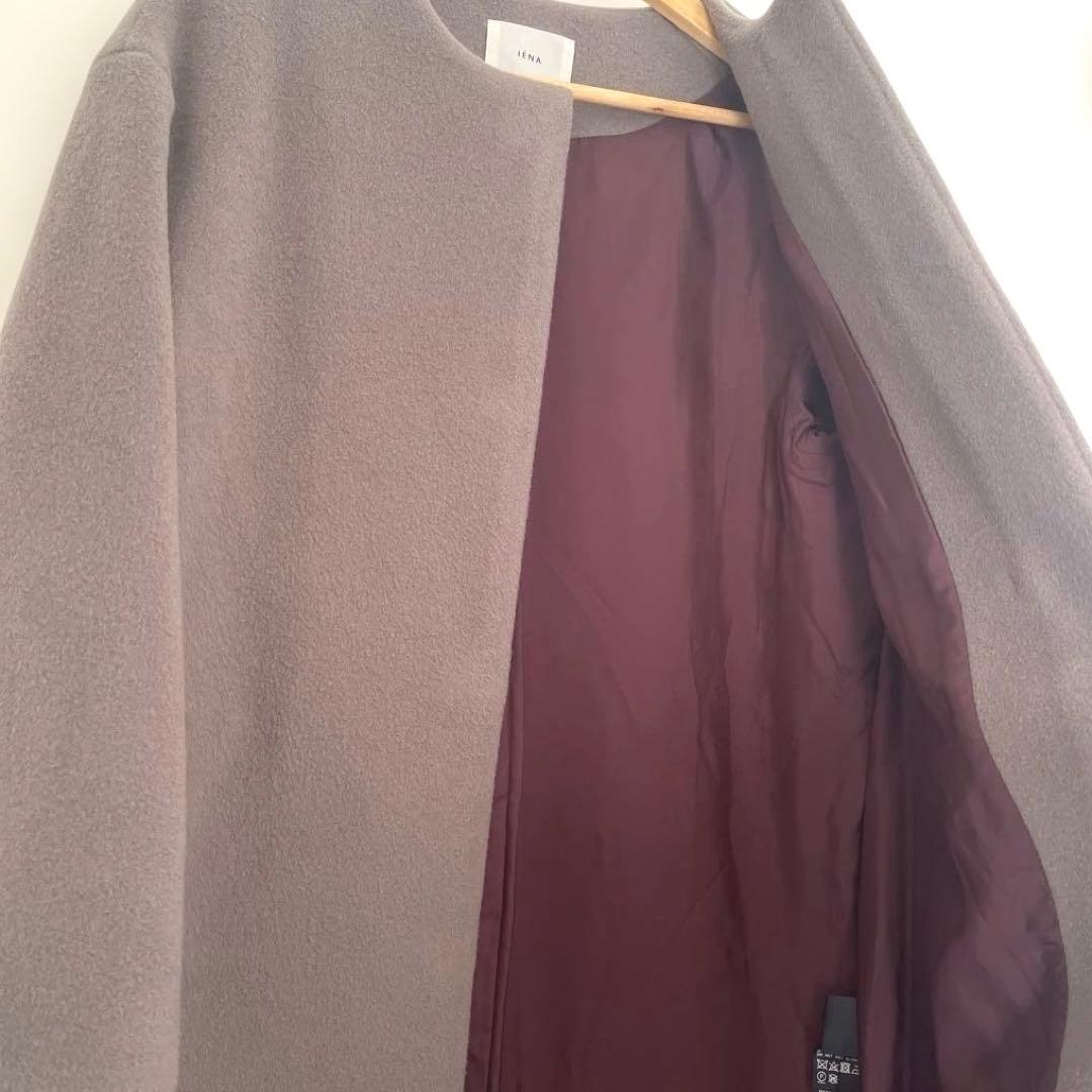 【美品】IENA ラムウールノーカラーコート　38 グレージュ